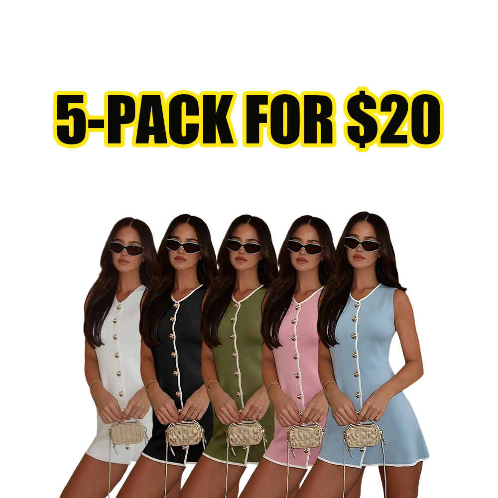 Slim A-Line Wrap Dress – Sleeveless Chic Button Vest Mini Dress for Women