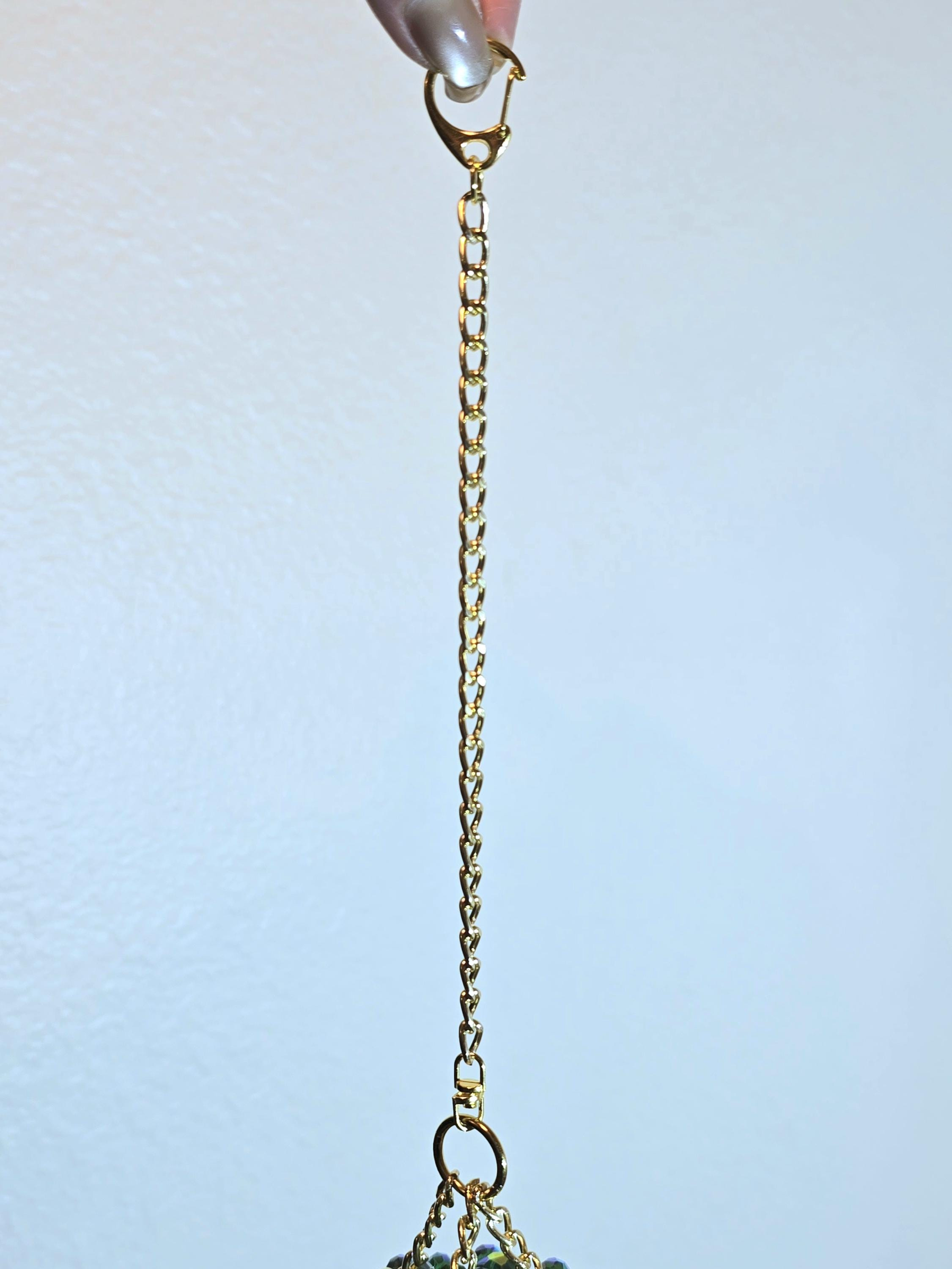 May Promotion-Mini White Pot Beaded Plant Suncatcher with Gold Chain Hanger - Longer Strands