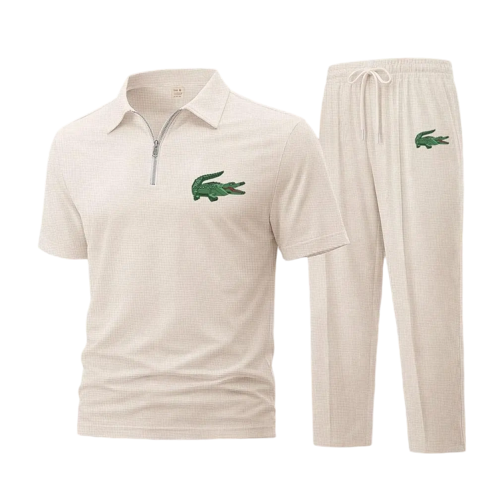 Men's Waffle-Knit Short-Sleeve Shirt and Pants Two-Piece Set