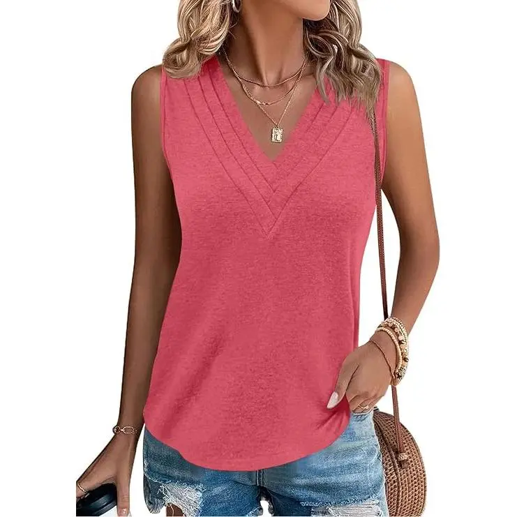 Women's V-Neck Vest — Elegant & Casual Summer Style, Loose-Fit Sleeveless Top/Shirt
