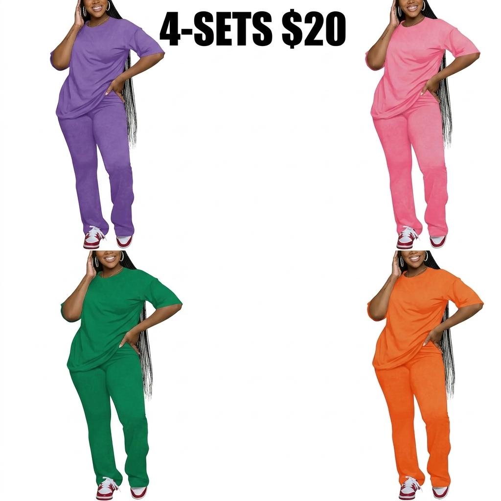 Women's Solid Drop Shoulder Tee & Pants Two-piece Set
