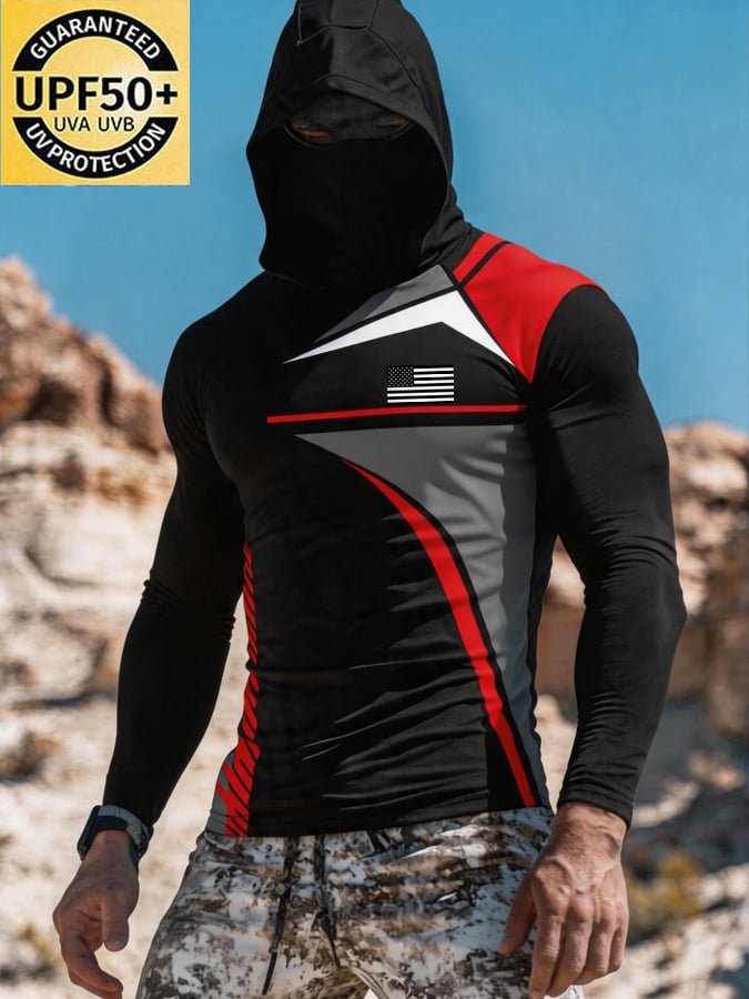 Men's Outdoor Sun Protection Breathable Cool Hooded Sun Protection Long-Sleeved Top