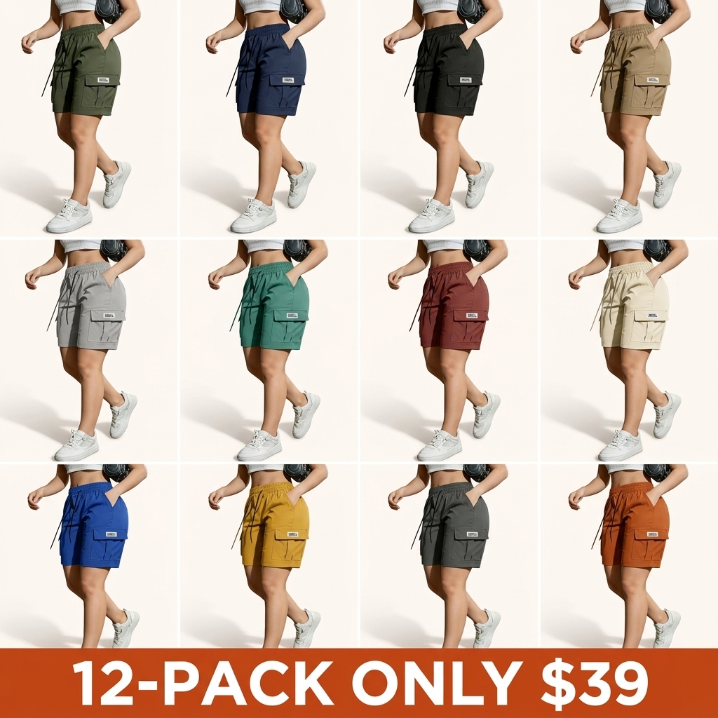 Women's Summer Fashion Casual Solid-Color Cargo Shorts