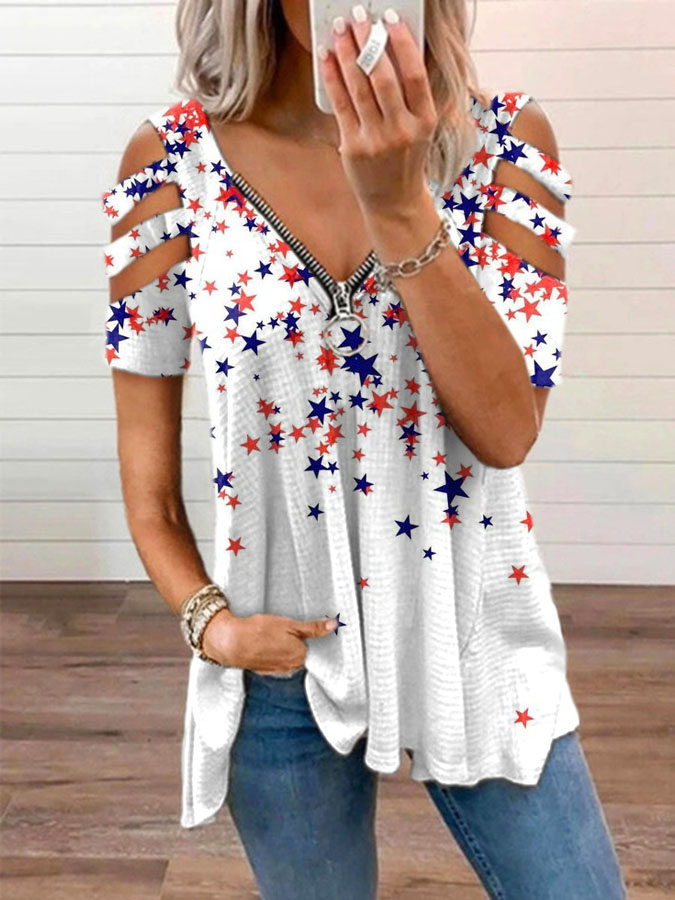 Women's Independence Day casual V-neck top