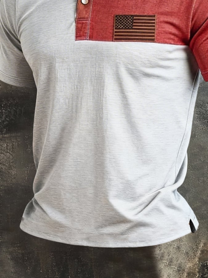 Men's Retro Patriot Color Block Polo Collar Short Sleeve