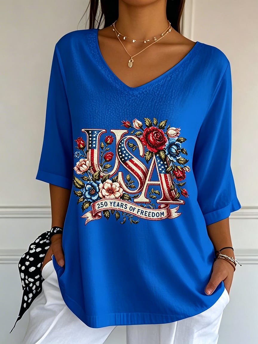 Women's 250th Anniversary Freedom Flower Art  Print   Shirt