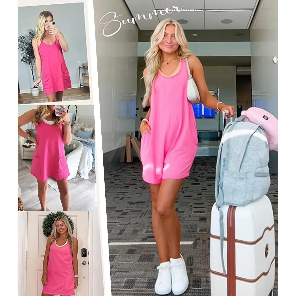 SCUSTY Women's Summer Sleeveless  Mini Dress with Built-in Shorts V Neck Spaghetti Straps Athletic Shorts Tennis Dress with Pockets