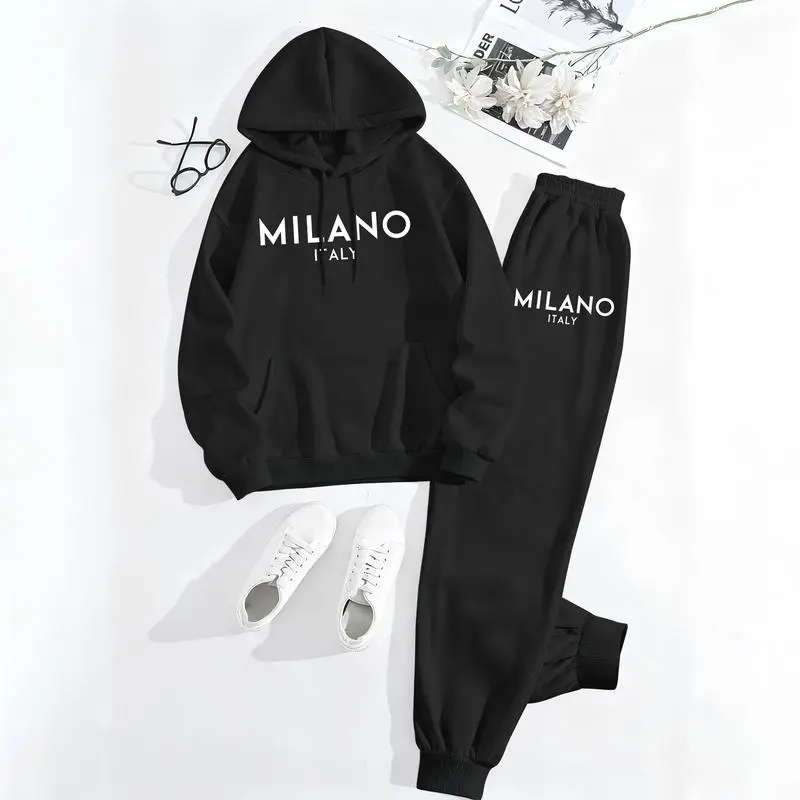 Women’s Printed Hoodie & Drawstring Sweatpants Set