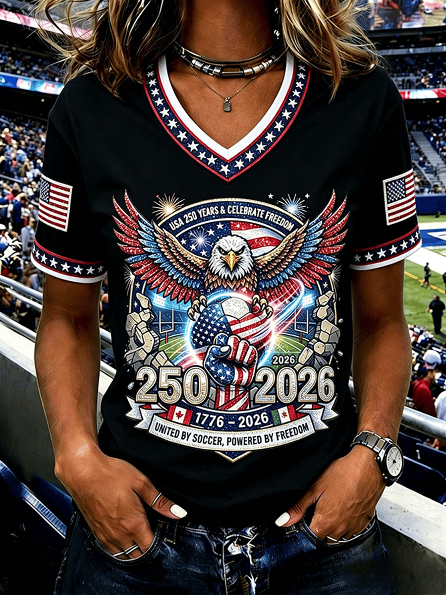 American Soccer Fan Patriotic Graphic Print Women'S Casual T-Shirt