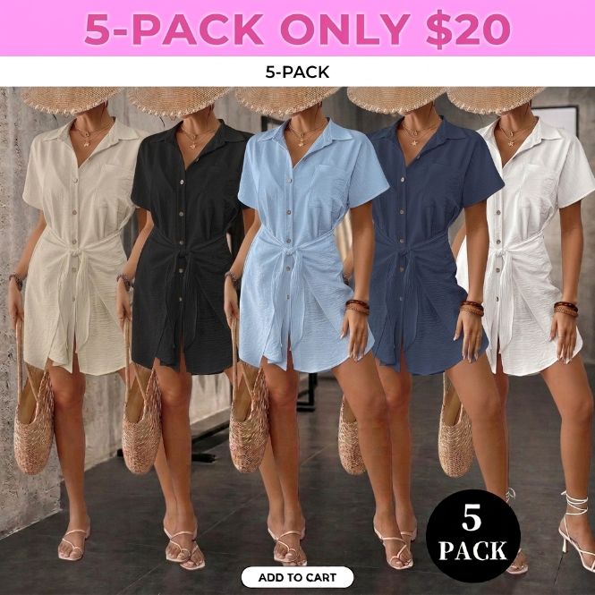 🌴 Women's Short Sleeve Tie Front Swimsuit Cover Up