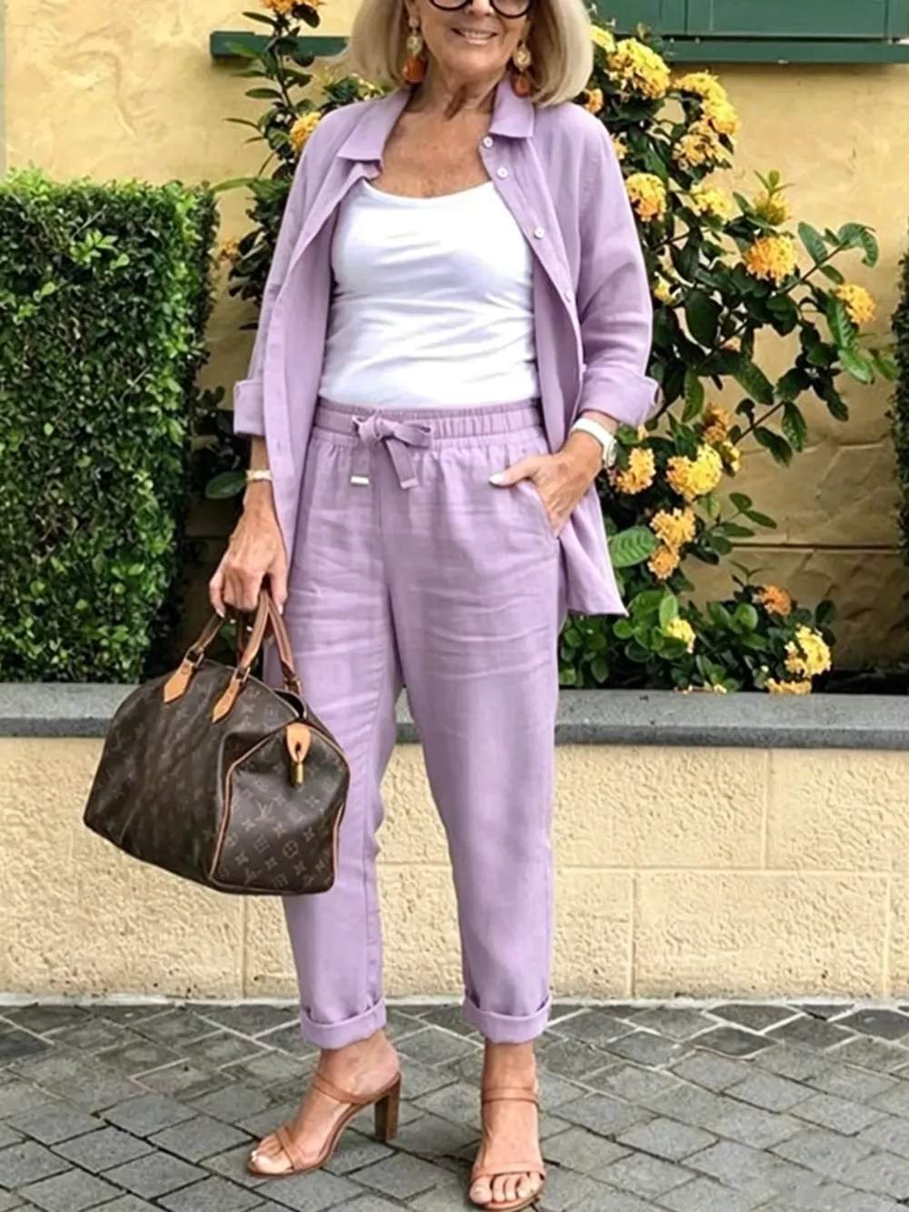 Solid Cotton Linen Women Suits  Casual