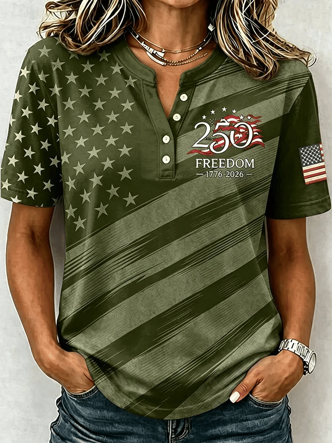 Women'S Casual Independence Day Print Top