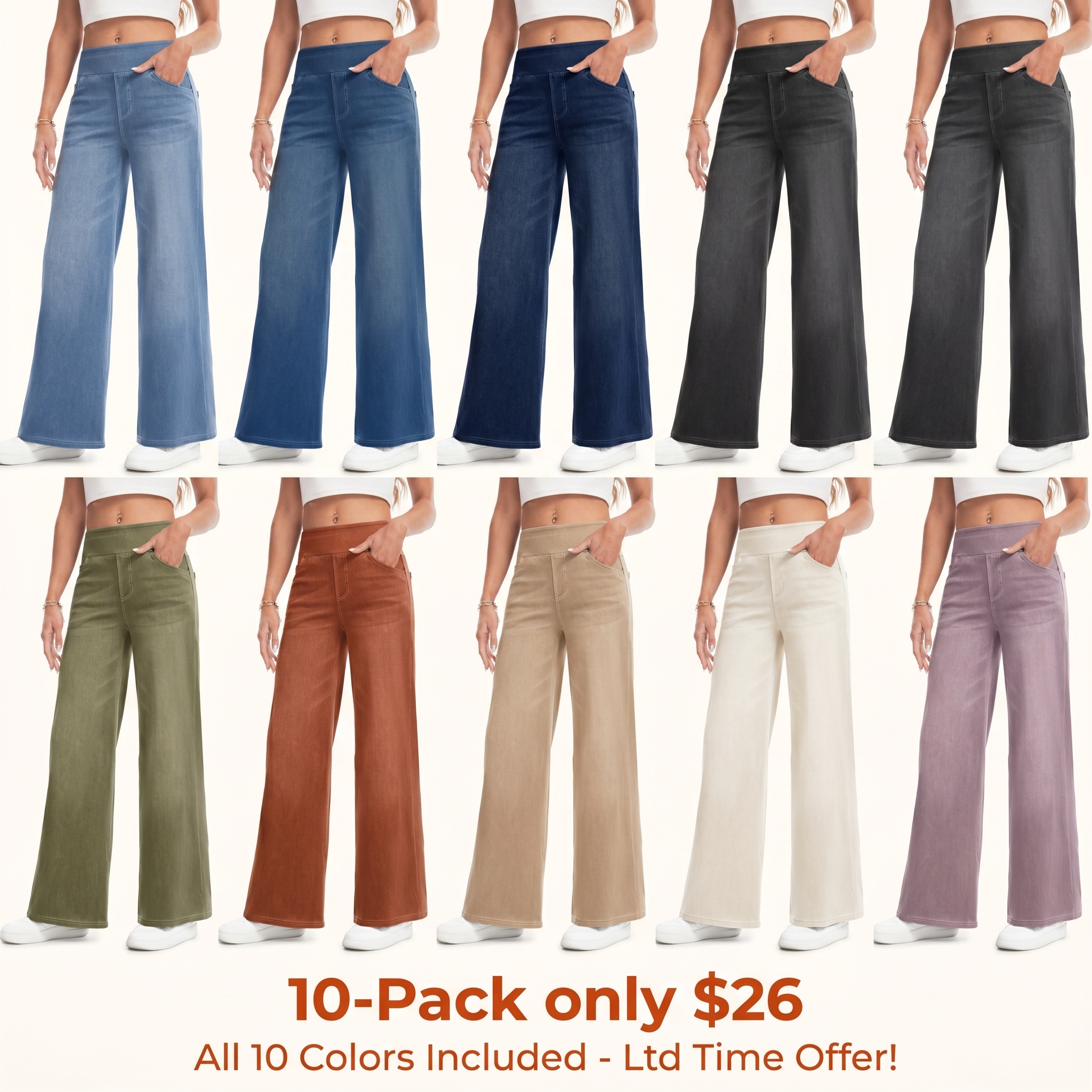 Women's Stretch Wide-Leg Jeans — Loose Fit, High-Waisted with Elastic Band