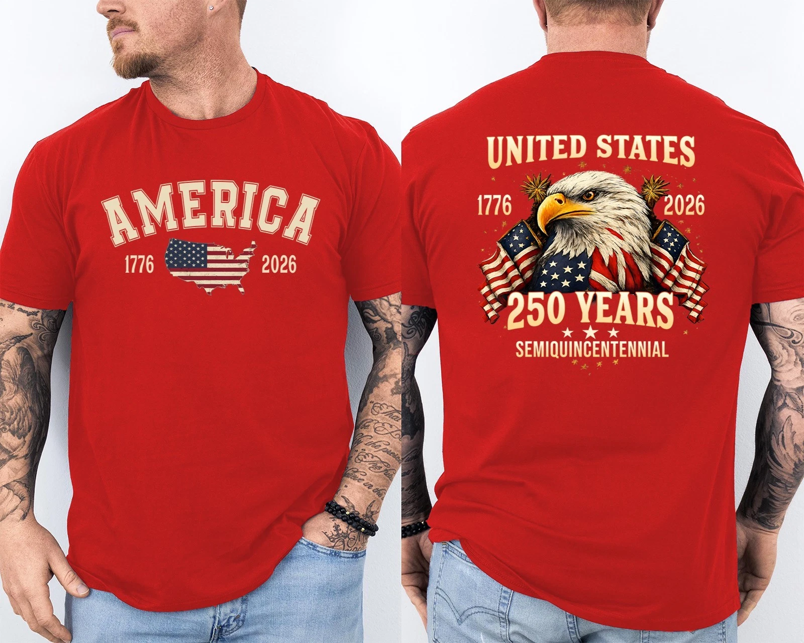 Men'S Casual American 1776-2026 Anniversary Printed Short Sleeved T-Shirt