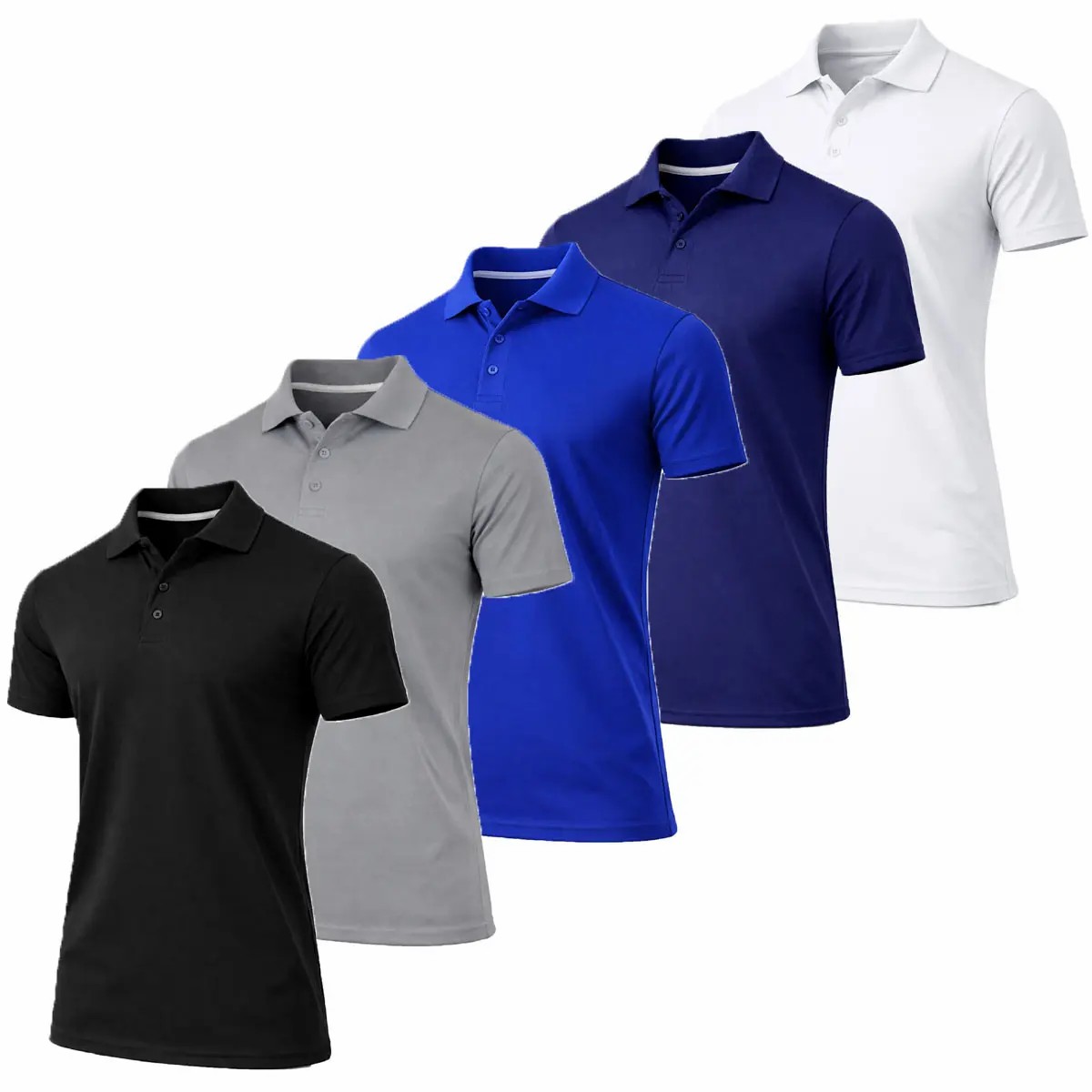Men's 5-Pack Dry Fit Moisture-Wicking Fabric Polo Collar Shirt Menswear Stylish Ribbed Sleeve