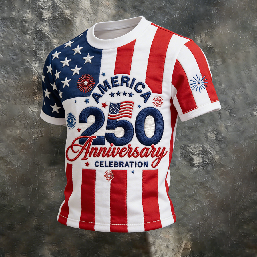 Men's America 250th Anniversary Celebration Embroidered Crew Neck T-Shirt