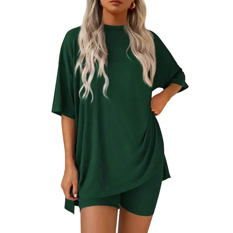 Women's Summer Two-Piece Set Casual Oversized Split Hem Shirts