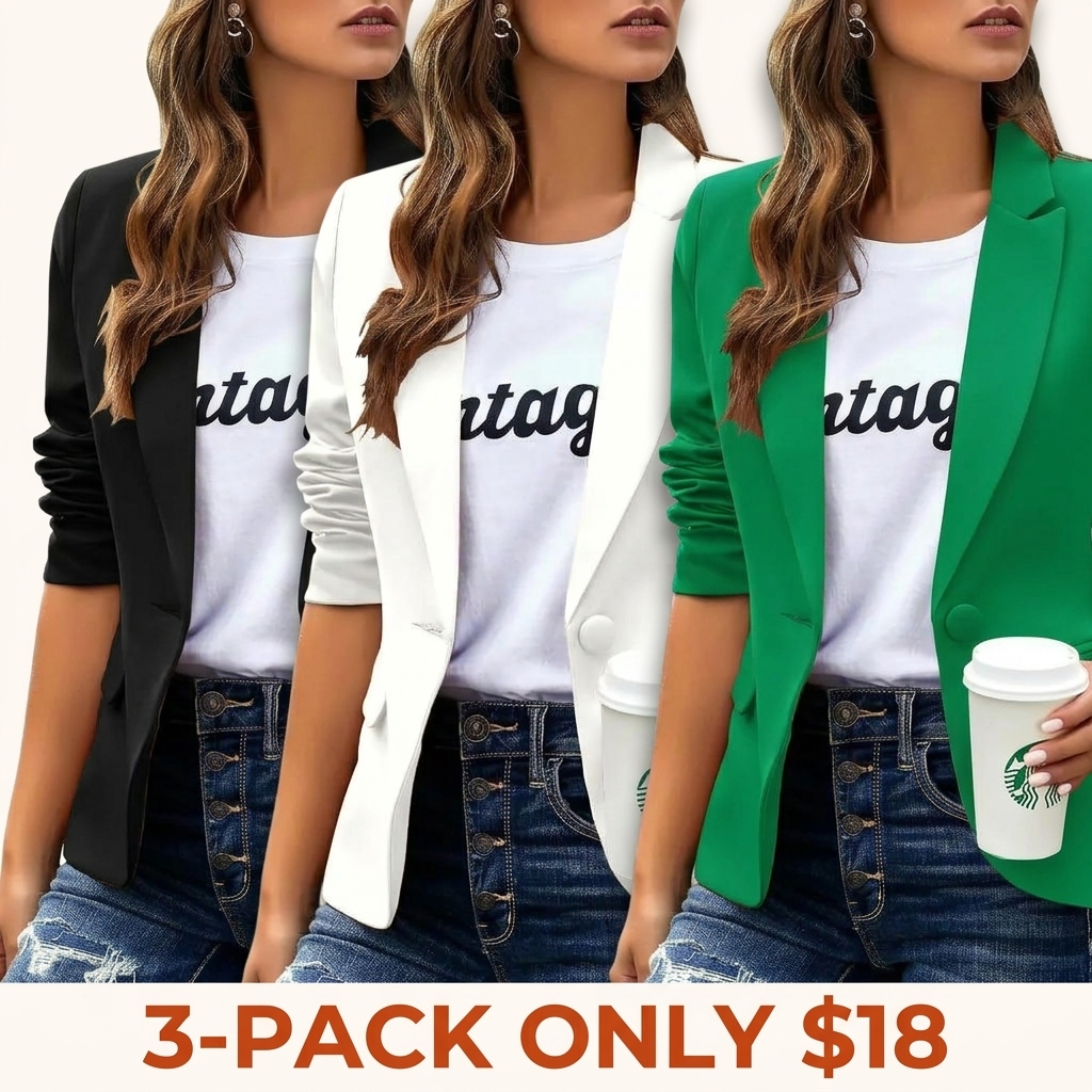 Women's Casual Blazer — Long-Sleeve, Lapel, Single-Breasted, Slim-Fit Business & Commute Jacket