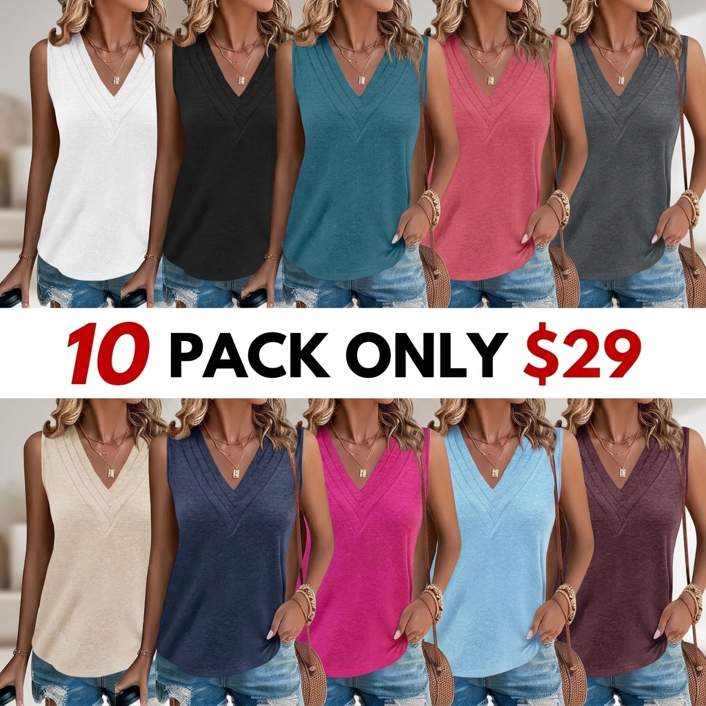 Women V Neck Tank Tops Dressy Casual Summer Loose Fit Sleeveless Shirts Blouse