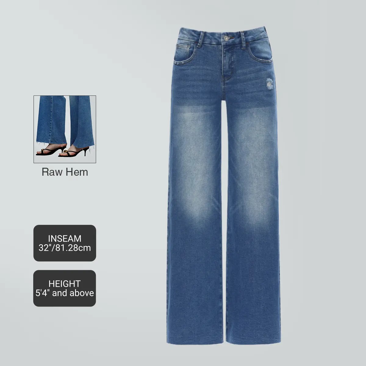 🔥🔥Women’s Mid-Low Rise Baggy Distressed Jeans – Stretchy Wide Leg Denim Pants