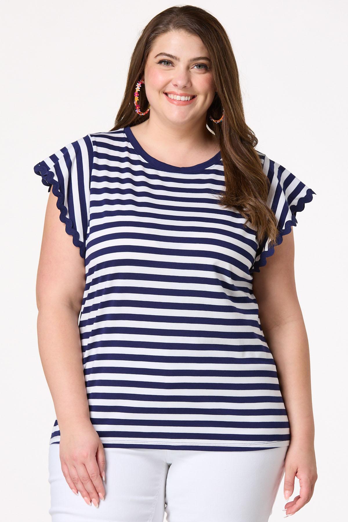 Plus Size Stripe Ric Rac Trim Top