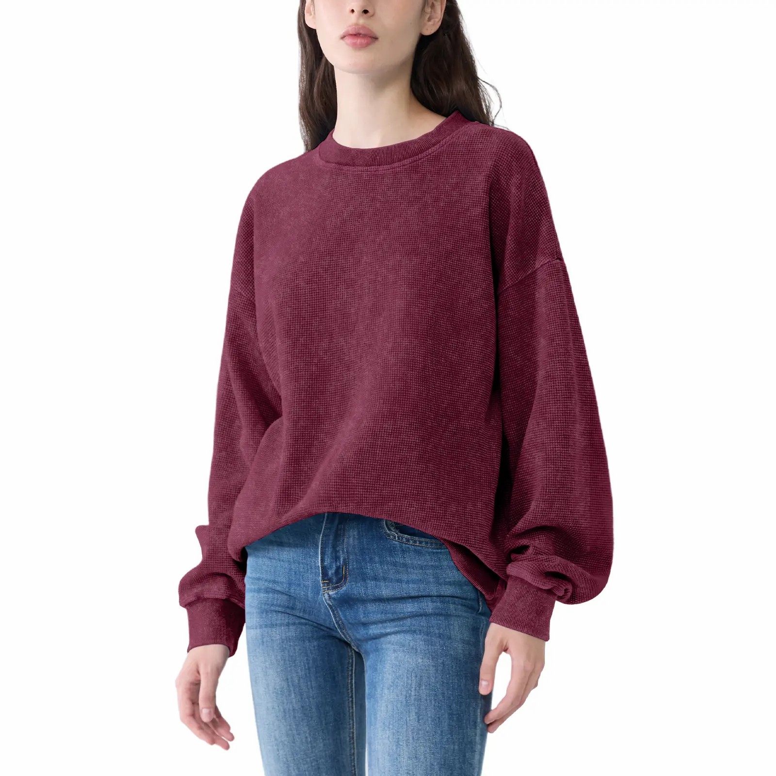 Unisex Acid Wash Oversized Sweatshirt – Loose Fit Cotton Vintage Crew Neck Pullover