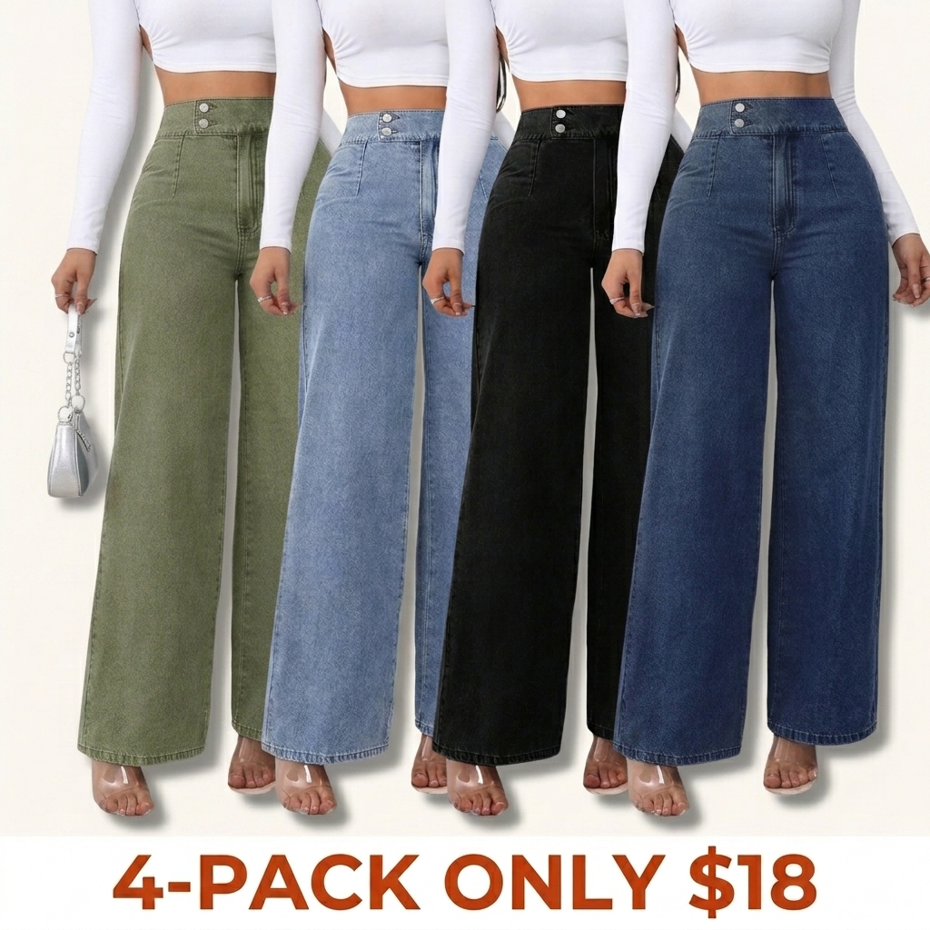 Women's Vintage-Elegant High-Waisted Wide-Leg Light-Wash Jeans