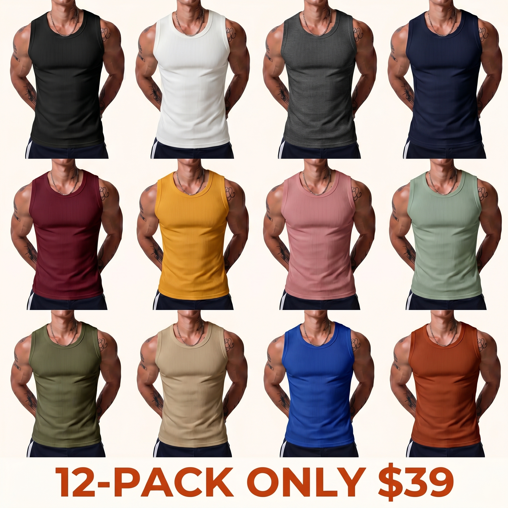 Men's Wide-Strap Ribbed Tank Top — High-Stretch, Breathable Muscle Vest