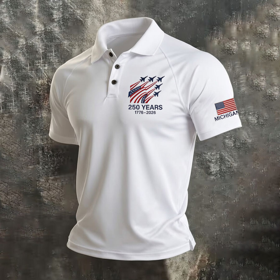 Men'S Flag Printed Casual Polo Shirt