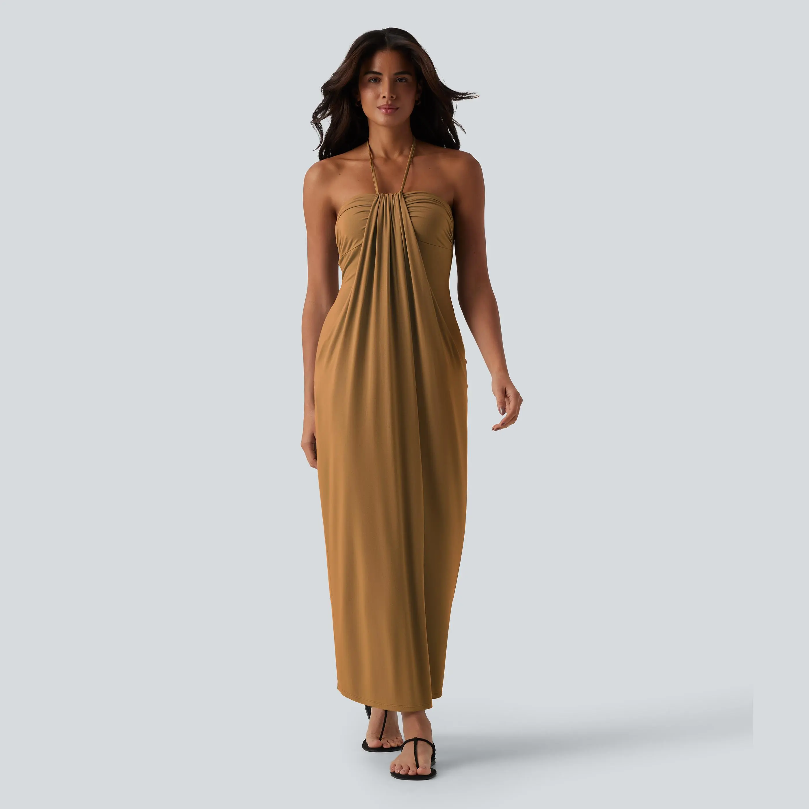 Women's Halter Tie Back Maxi Dress with Pockets – Cute Flowy Summer Dress for Beach, Vacation & Daily Wear