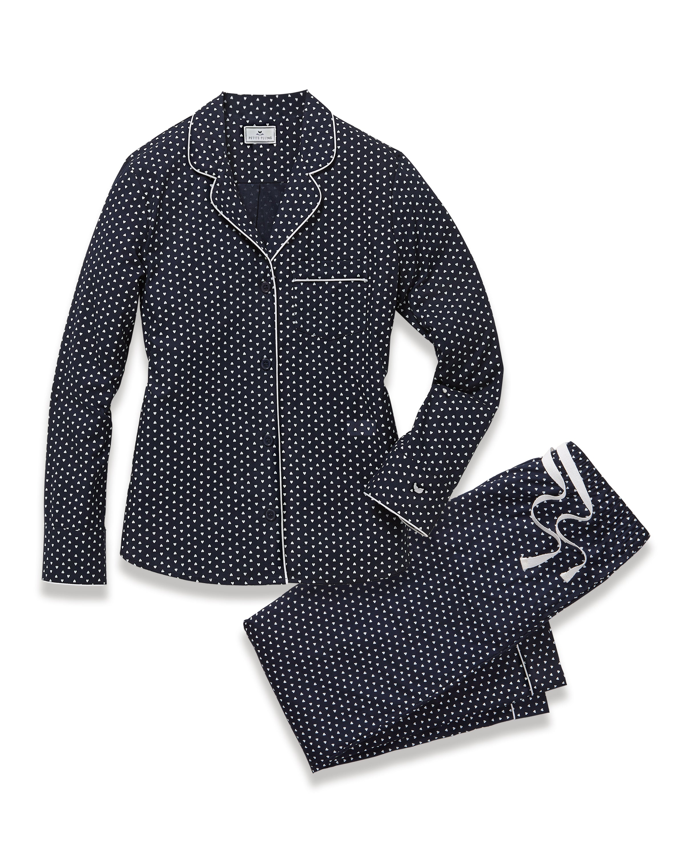Women's Twill Pajama Set in Midnight Hearts