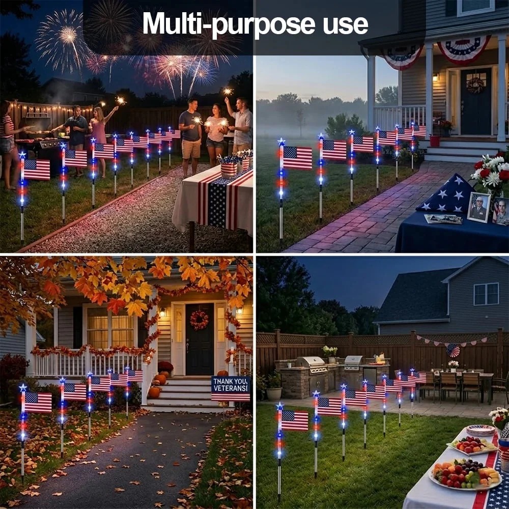 Outdoor Home Solar LED Lights US Flag Decoration Outdoor Flag