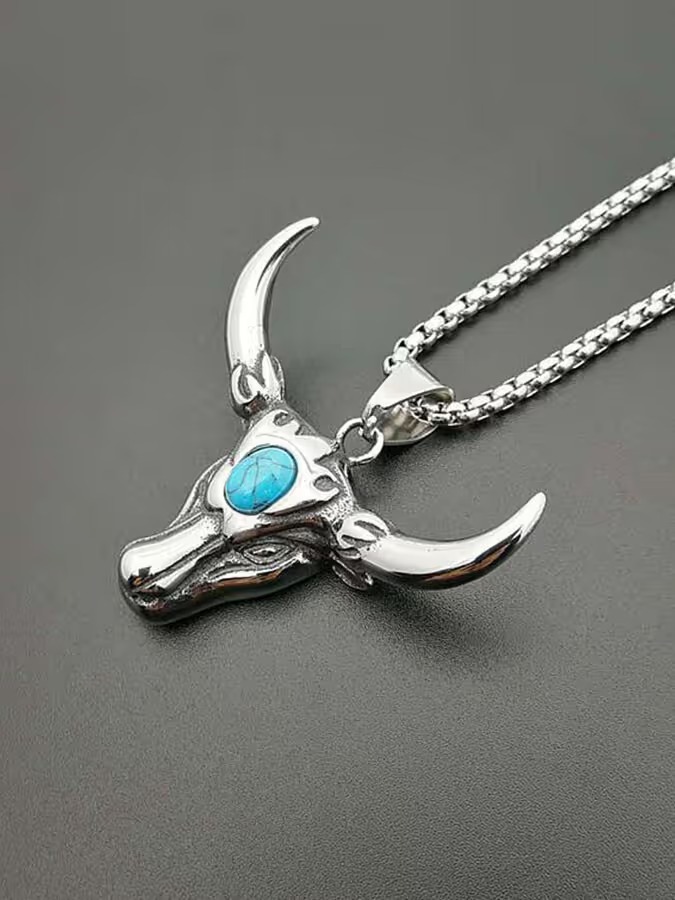Unisex Turquoise Bull Pendant