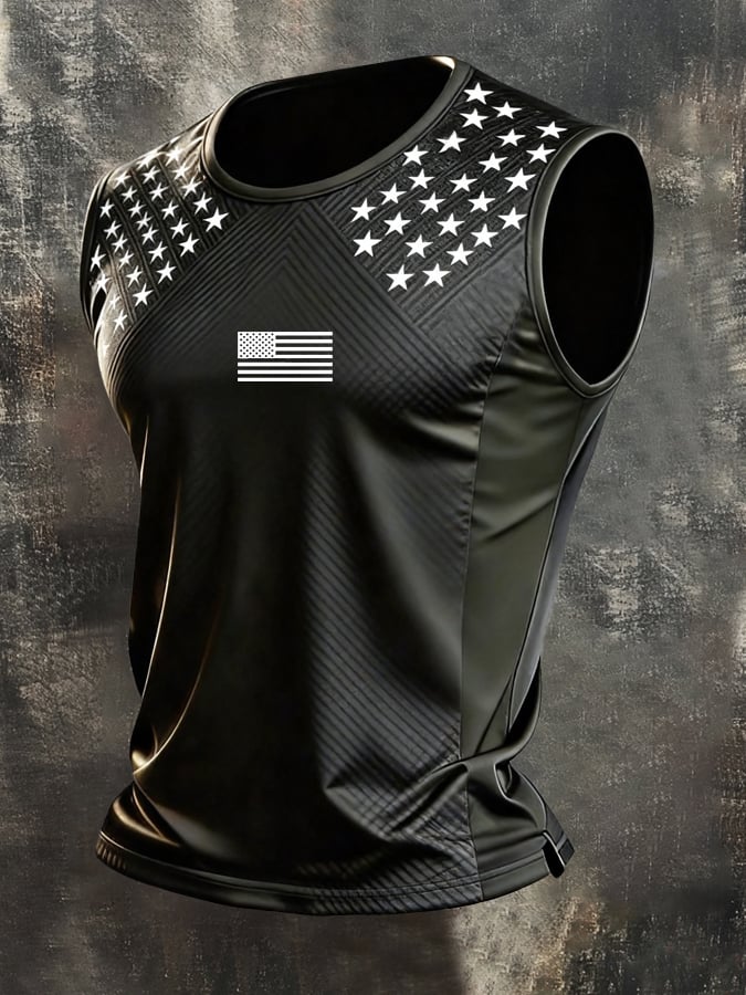 Men's Retro Independence Day Patriot Crew Neck Tank Top