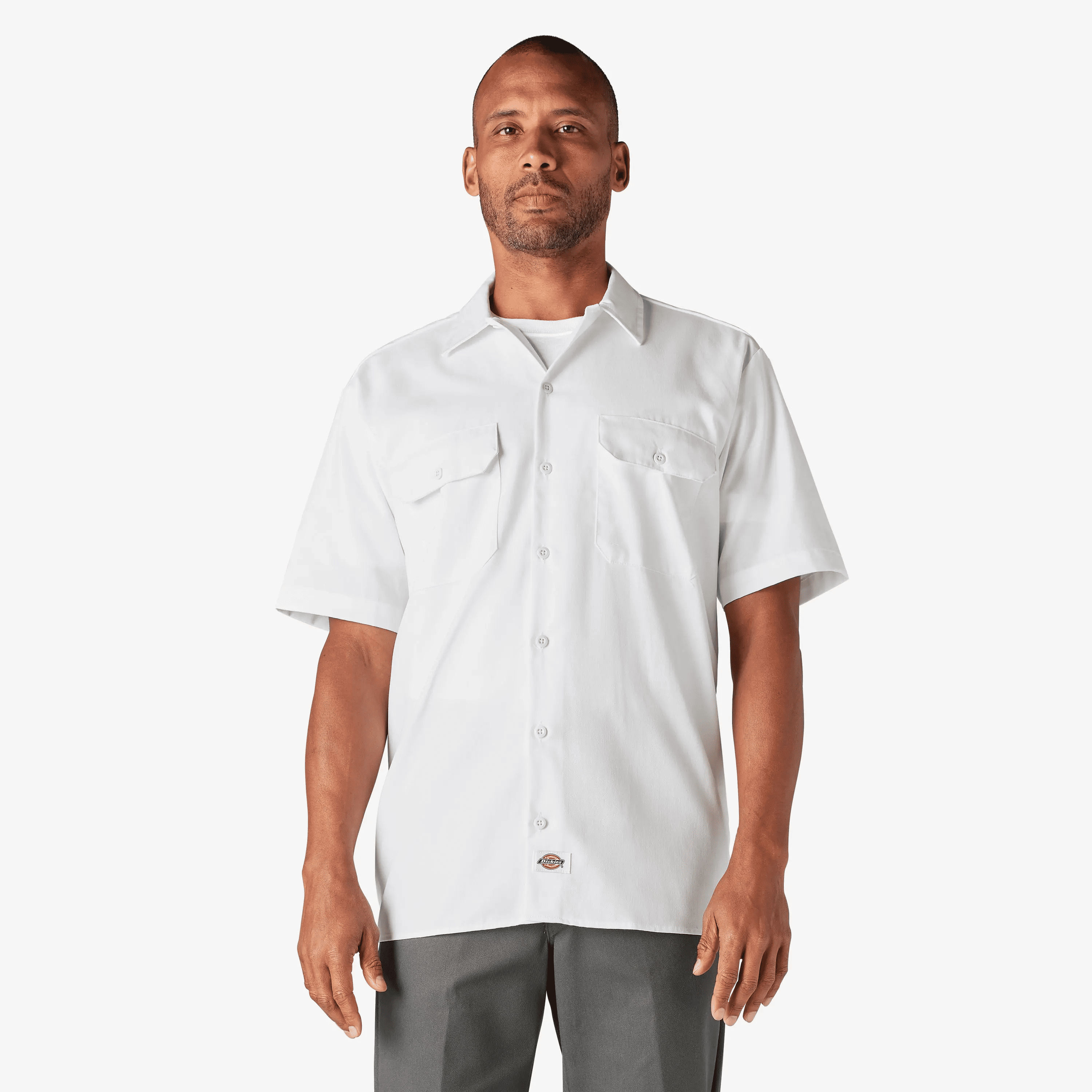 Short Sleeve Work Shirt, Classic Fit Work Wear, Fitted Style, Collared Neck, Secure Chest Pockets