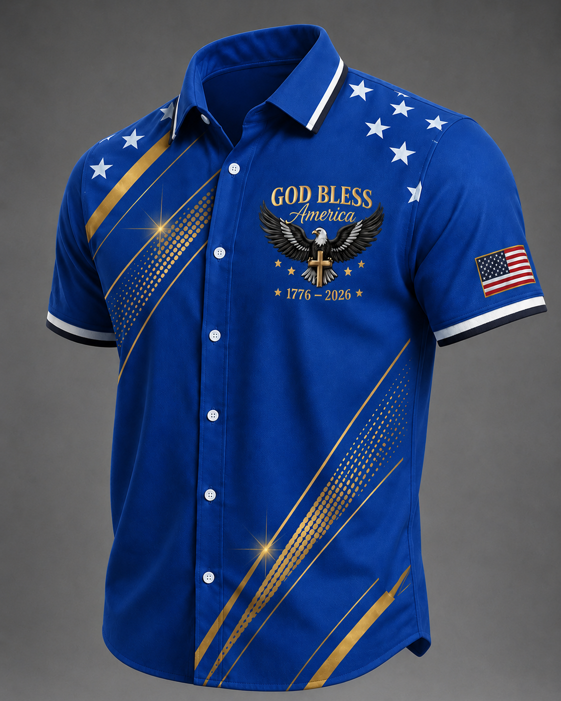 Men'S Casual American 250Th Anniversary Personalized Printed Lapel Shirt