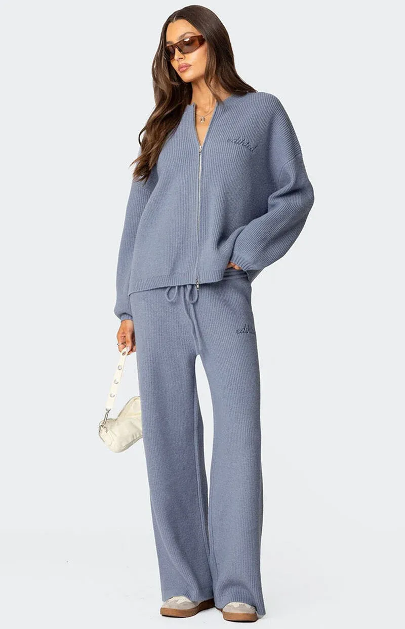 Ribbed Knit Straight Leg Sweatpants
