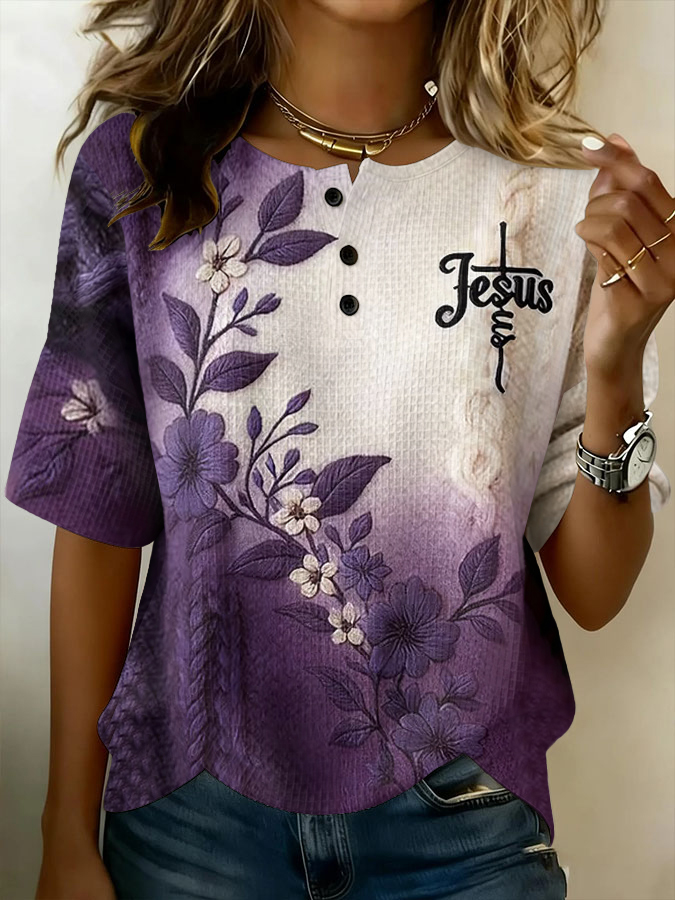 Women'S Casual Retro Waffle Cross Short Sleeved Top