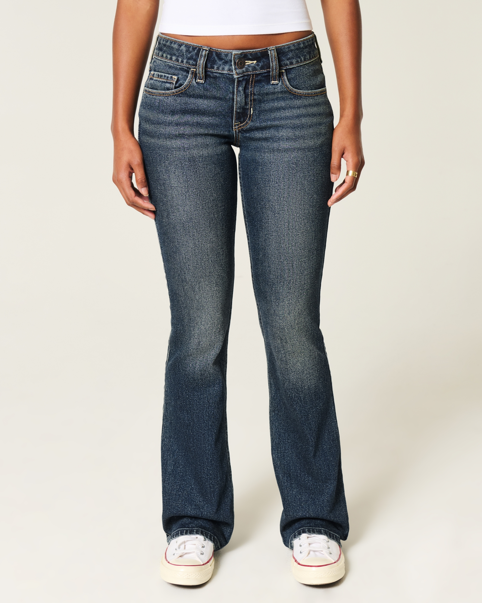 Low-Rise Dark Wash Embroidered Bootcut Jeans