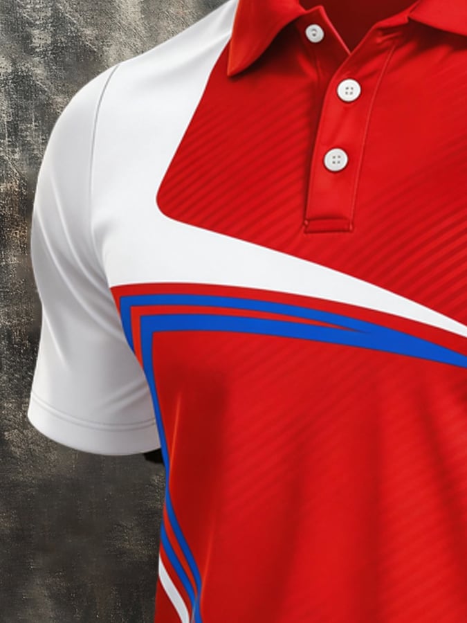 Men's Retro Patriotic Color-Block Short-Sleeve Polo Shirt
