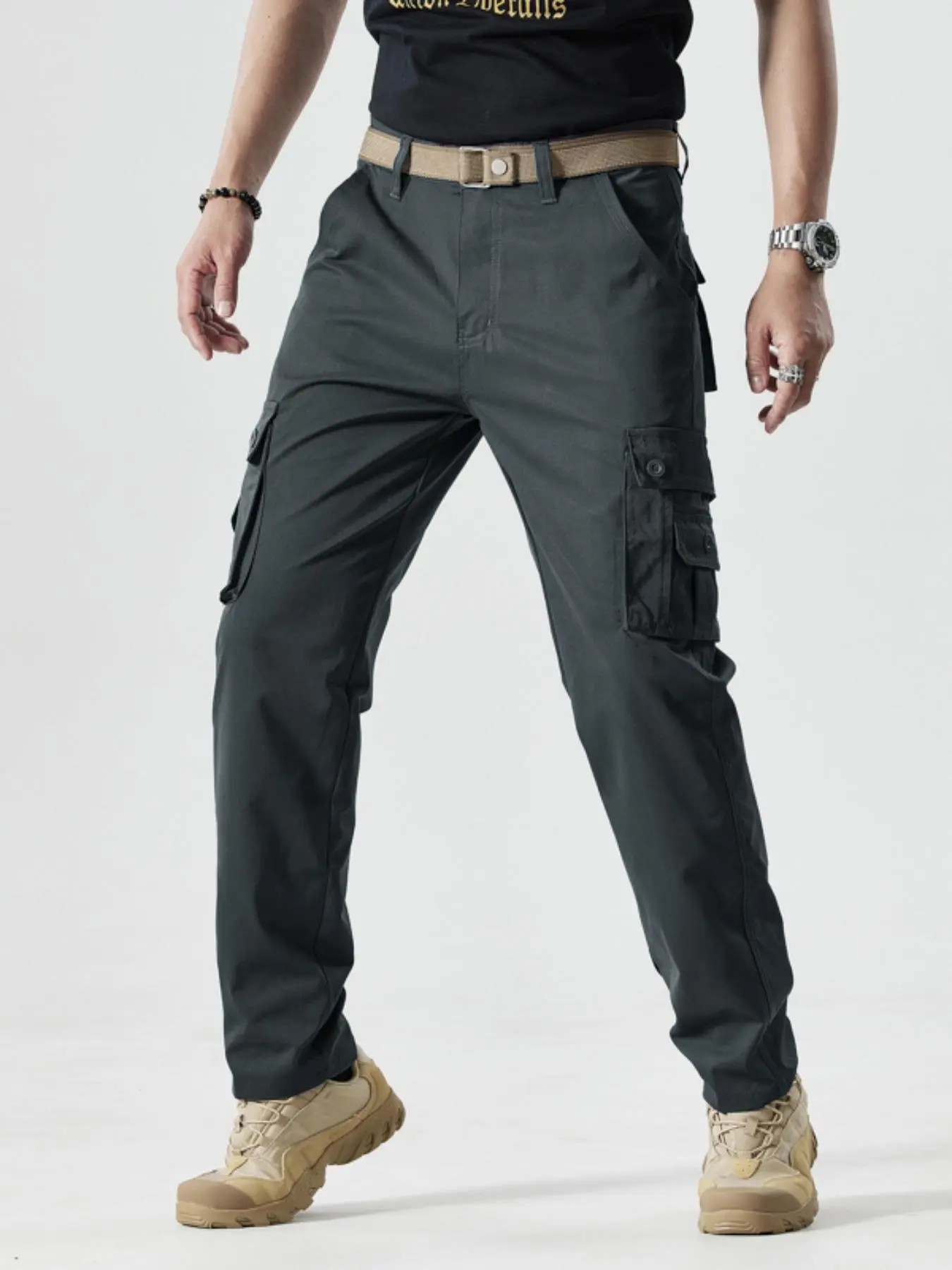 Men's Casual Cargo Pants, Workout Joggers, Relaxed Fit Stretch, Hiking Pants with Multi Pockets