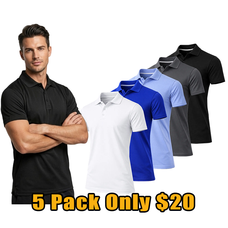 👕 Men's 5-Pack Performance Dry-Fit Polo Shirts