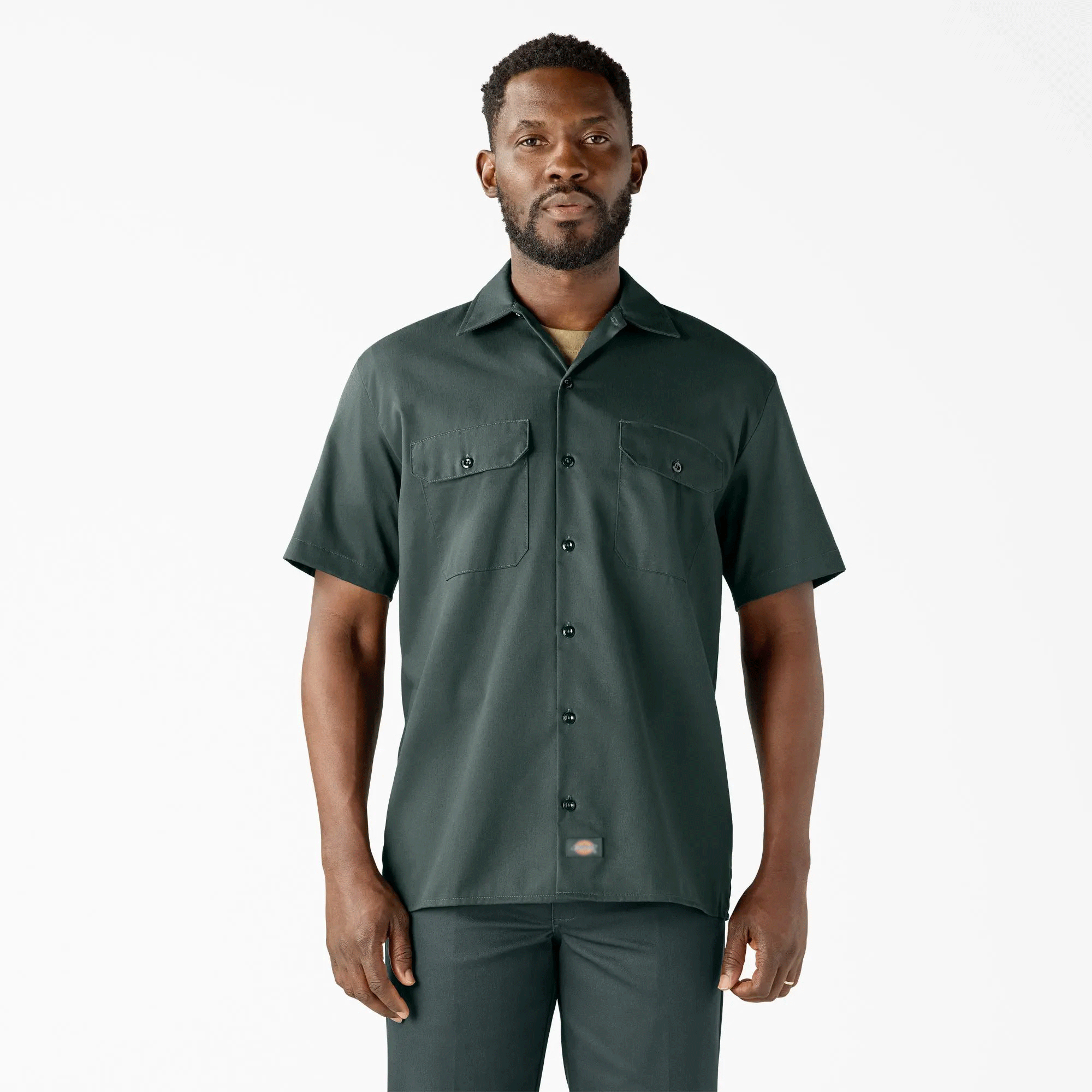 Short Sleeve Work Shirt, Classic Fit Work Wear, Fitted Style, Collared Neck, Secure Chest Pockets