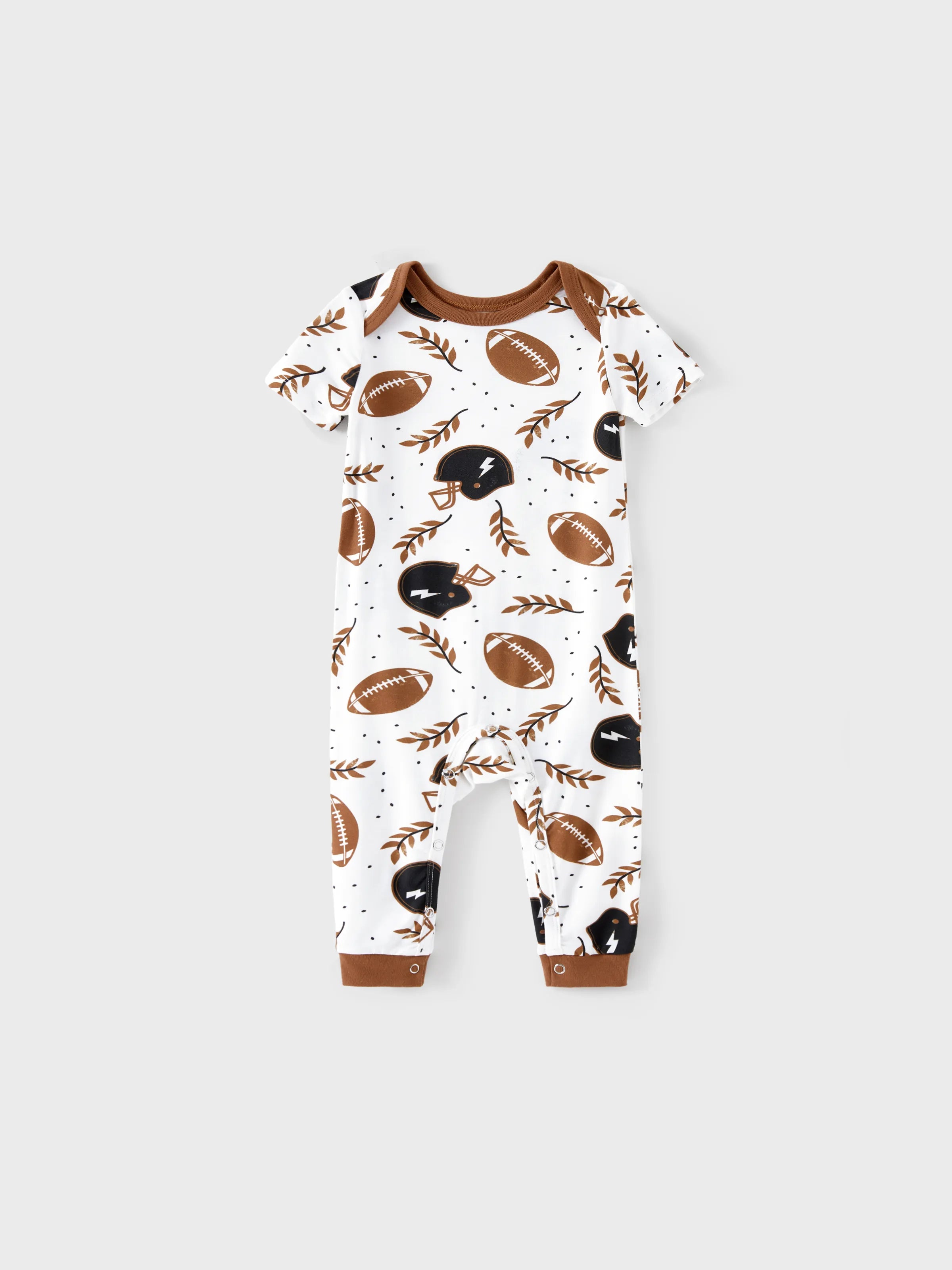 Bamboo Family Pajamas Football and Letter Print Short-sleeve Matching Pajama Set ( Snug-Fitting for Children ) Khaki