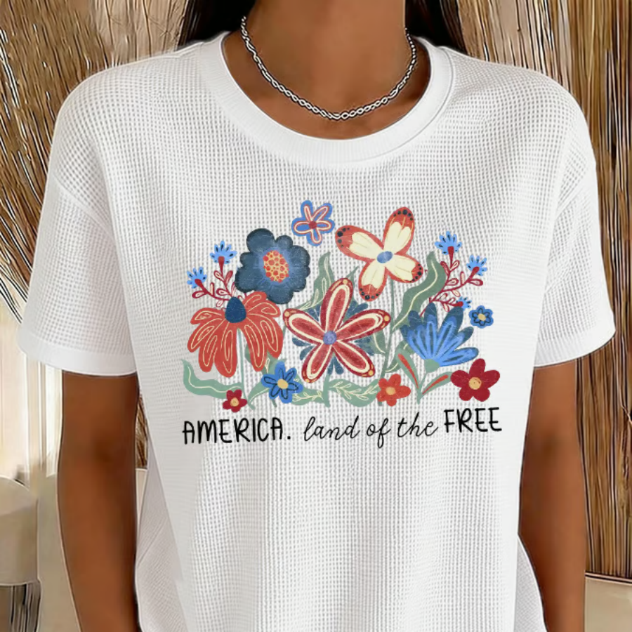 Women's Casual American Floral 250th Anniversary Waffle T-Shirt