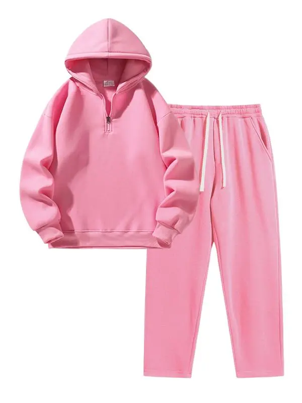 🔥Last Day Promotion 89% OFF🔥Men'S Plain Drop Shoulder Sweatsuit Set, Casual Half Zip Hoodie & Drawstring Sweatpants With Pocket