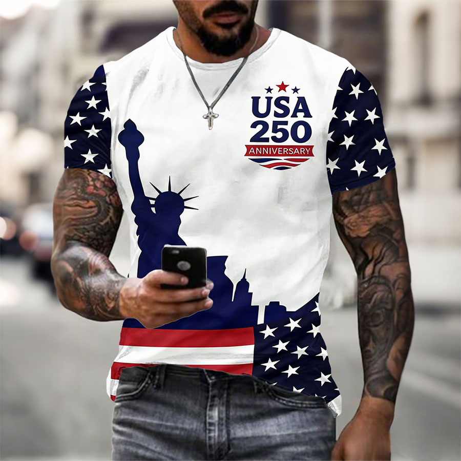 Men'S American Flag Commemorative 250Th Anniversary Classic Pattern Short Sleeve T-Shirt