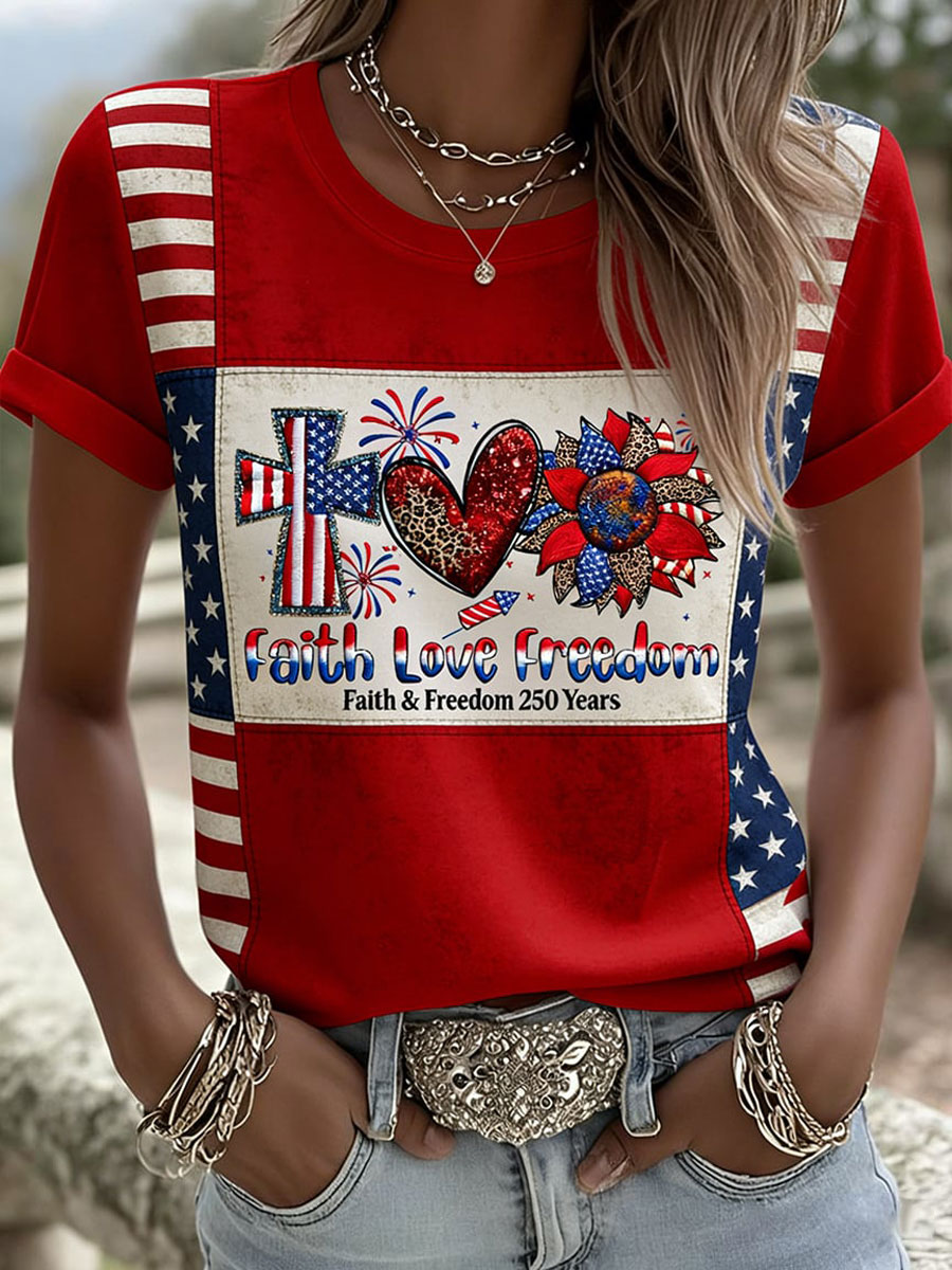 Women'S American 250Th Anniversary Faith & Freedom God Shed His Grace On Thee Short-Sleeve T-Shirt