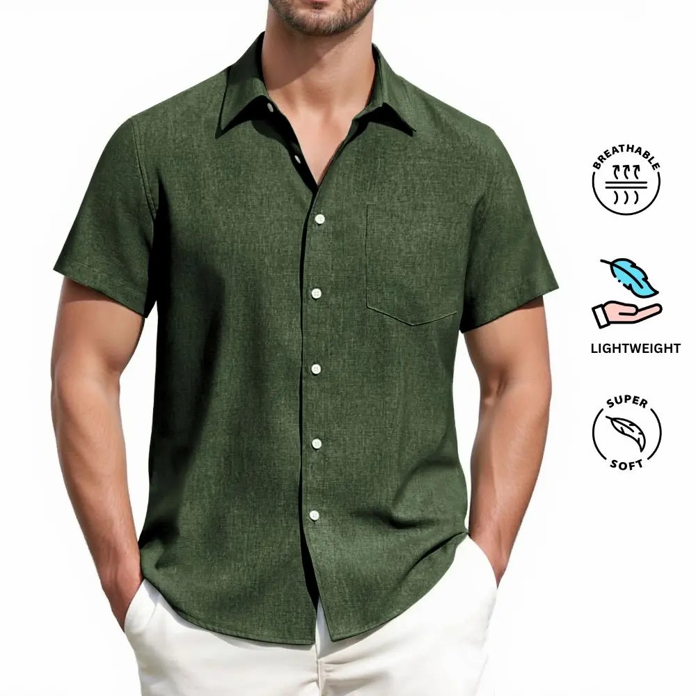 🌴 Men's Coastal Linen Button-Up Shirt – Lightweight Summer Essential