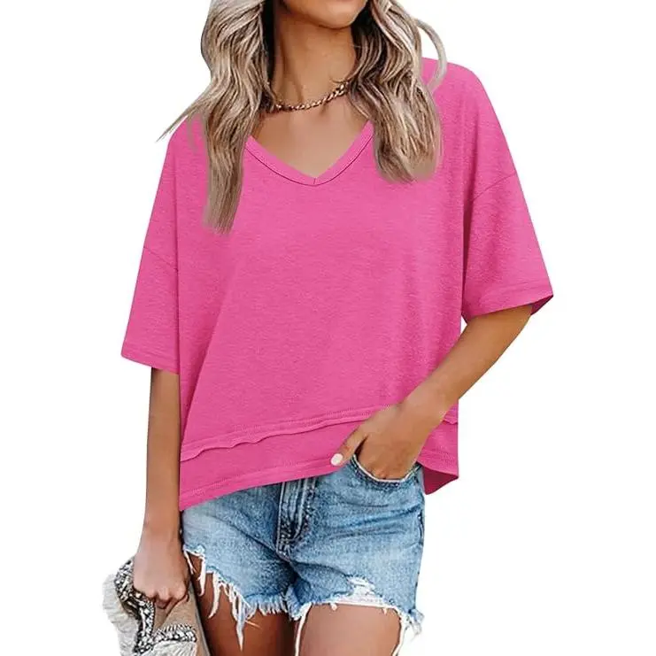 Cicy Bell Women's Summer V-Neck T-Shirt — Premium Blend Fabric, Slimming V-Neck Design